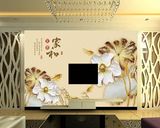 3d无缝壁纸大型壁画花卉墙纸客厅沙发电视背景墙家和富贵浮雕荷花