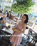 cocorigo2016夏季新品名媛范性感吊带裹胸V领蕾丝蓬蓬大摆连衣裙