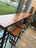 美式实木餐桌Loft复古咖啡厅桌椅铁艺原木奶茶店桌子吧台桌椅组合