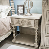 美式实木白色开放做旧床头柜北欧美家新古典简欧雕花高档卧室家具