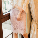 热夏定制2016韩国新款水溶镂空蕾丝高腰后开叉包臀半身裙紫色中裙