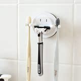 懒角落 创意吸壁式情侣牙刷架 浴室三口壁挂插头牙刷置物架 64012