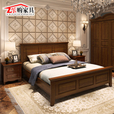 实木床成人床实木床 美式1.8米胡桃色双人床 高档全原木卧室家具