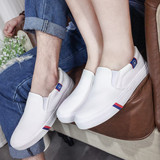 韩版男女情侣鞋夏季低帮帆布鞋女乐福鞋一脚蹬懒人鞋白色平底板鞋