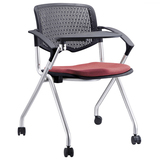 简约时尚带扶手带轮子移动可折叠带写字板培训学生椅办公会议座椅