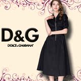 DG杜嘉班纳专柜代购正品短袖修身正品女装潮中长款显瘦收腰连衣裙