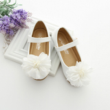 女童公主鞋白色舞蹈鞋软底防滑鞋豆豆鞋童鞋平跟圆头套脚花朵鞋子