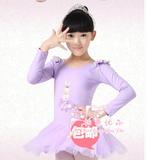 女童舞蹈服儿童芭蕾舞蹈裙演出服幼儿长袖秋冬考级练功服紫色批发