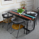 复古美式铁艺实木餐桌椅组合小户型长方形彩色餐桌做旧咖啡厅桌椅