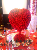 特色心形婚礼主桌花 红色场布 中式婚礼花艺设计制作 婚礼策划