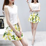 2016夏季新款韩版女装修身显瘦印花连衣裙两件套装学生高腰超短裙