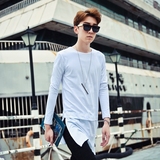 春季新款男式长袖T恤韩版修身个性中长款纯色夜店青少年潮男t体恤