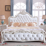 欧式床 雕花双人床实木法式白色皮田园床奢华描银床高箱储物婚床