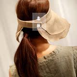 空顶帽女士韩版天然亚麻透气手工编织帽子夏季可折叠大檐遮阳帽子