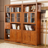 现代中式 橡木书柜 实木书柜 书橱 带玻璃三门两门自由组合储物柜