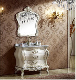 欧式浴室柜实木橡木雕花美式卫浴柜洗手台面盆柜组合90公分象牙白