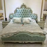 欧式实木真皮床 1.8米双人床奢华婚床公主床 美式家具 新古典大床