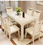 新款实木烤漆餐桌椅组合现代简约钢化玻璃餐桌长方形餐桌椅组合