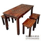 饭店餐桌椅组合餐厅餐桌快餐桌椅面馆小吃店实木休闲长桌长凳做旧