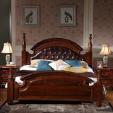 出口美式实木床1.8米欧式床皮艺床奢华 法式婚床 黑胡桃色双人床