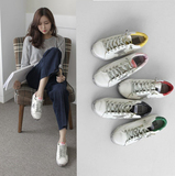 韩国代购内增高五角星白色做旧系带球鞋平底运动风休闲单鞋女板鞋