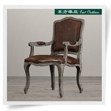 法式乡村复古家具 仿古实木餐椅 LOFT工业风格椅子 别墅真皮餐椅