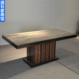 欧式天然大理石餐台椅组合 进口石材灰洞石饭桌白洞石餐桌长方形