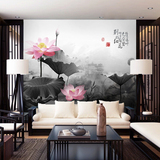 中式水墨画大型无缝壁画沙发书房客厅电视背景墙纸影视墙壁纸荷花