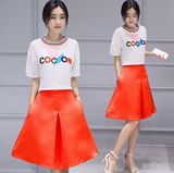韩国2016夏装新款中长款百搭时尚连衣裙两件套裙短袖圆领女裙套装