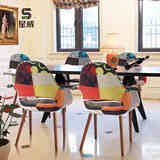 特价欧甘克椅 休闲实木椅百家布椅 宜家花布餐椅 创意艺术拼色椅