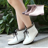 韩版时尚夏季女士雨鞋低帮系带成人雨靴短筒花园套鞋水鞋胶鞋女夏