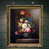 心晴油画 纯手绘有框画 欧式客厅玄关装饰画挂画 古典花卉GD-H10