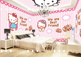 无缝大型壁画HELLO KITTY猫背景卧室KTV壁纸主题儿童房卡通墙纸