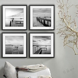 黑白装饰画 客厅现代挂画有框画卧室简约背景墙画海边风景三联画