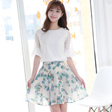 2016春装新款套装裙雪纺韩版修身长袖时尚连衣裙女装短裙两件套