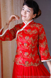 中式时尚改良加棉  敬酒服中式结婚婚礼新娘旗袍长款女装中式礼服