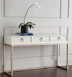现代简约美式新中式实木玄关柜白色门厅书桌金属边柜可定制