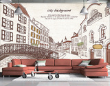 3d定做手绘欧洲城市老街电视背景墙 卧室客厅墙纸壁纸 无缝壁画