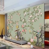 欧式高清手绘树枝花鸟电视沙发背景墙 客厅壁纸墙纸 无缝大型壁画