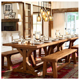 美式乡村复古全实木松木橡木 餐厅图书馆会议室长条桌椅餐桌椅