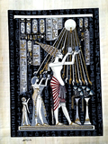埃及3040阿赫那顿与家人祭拜太阳神阿顿9纸莎树皮装饰画无框包邮