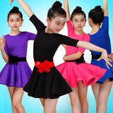 新款儿童拉丁舞蹈裙夏季少儿拉丁练功服女童短袖考级比赛舞蹈服装