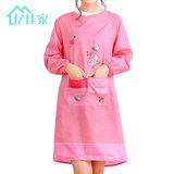 韩版时尚长袖围裙厨房防油防水成人一体反穿衣可爱纯棉罩衣工作服