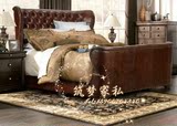 出口原单欧式乡村仿旧法式美式家具卧室欧式双人婚床复古油蜡皮床