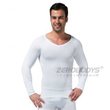 男士塑身衣收腹 束胸 长袖紧身内衣束腰无痕美体衣白色