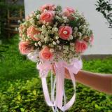 新娘手捧花19朵粉玫瑰花束韩式结婚用品婚礼鲜花布置婚纱拍摄道具