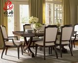 美式乡村长方形餐桌椅组合欧式胡桃木深色6/8多人餐桌会议办公桌
