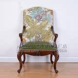 美式实木雕花餐椅欧式新古典皮艺扶手书椅客厅个性创意单人休闲椅