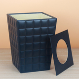 正品皮革垃圾桶大号 带盖欧式方形 废纸篓桌面收纳桶家用时尚创意
