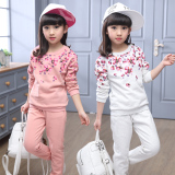2016春夏新款儿童装女童套装 中大童韩版修身休闲运动印花两件套